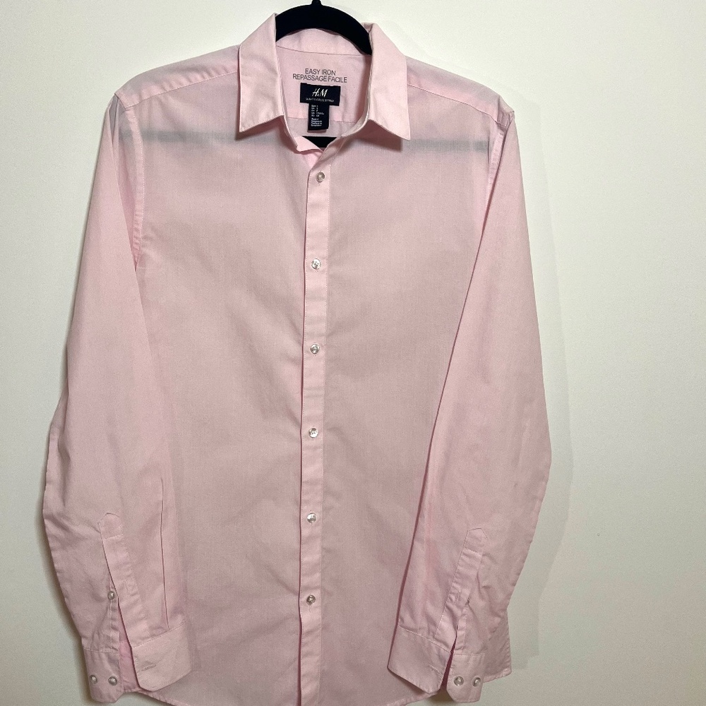 Men's H&M Long Sleeve Dress Shirt - Pale Pink (Slim Fit Small)